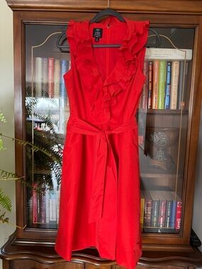 Suzi Chin for Maggy Boutique Red Ruffle V-Neck Tie-Waist Midi Dress